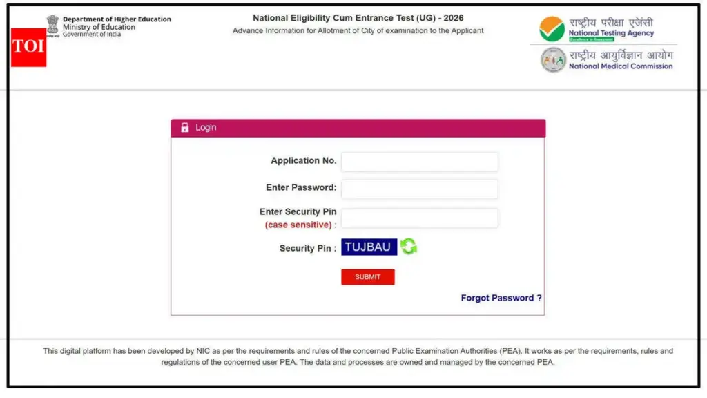 NTA NEET Exam City Intimation Slip Released for 2026